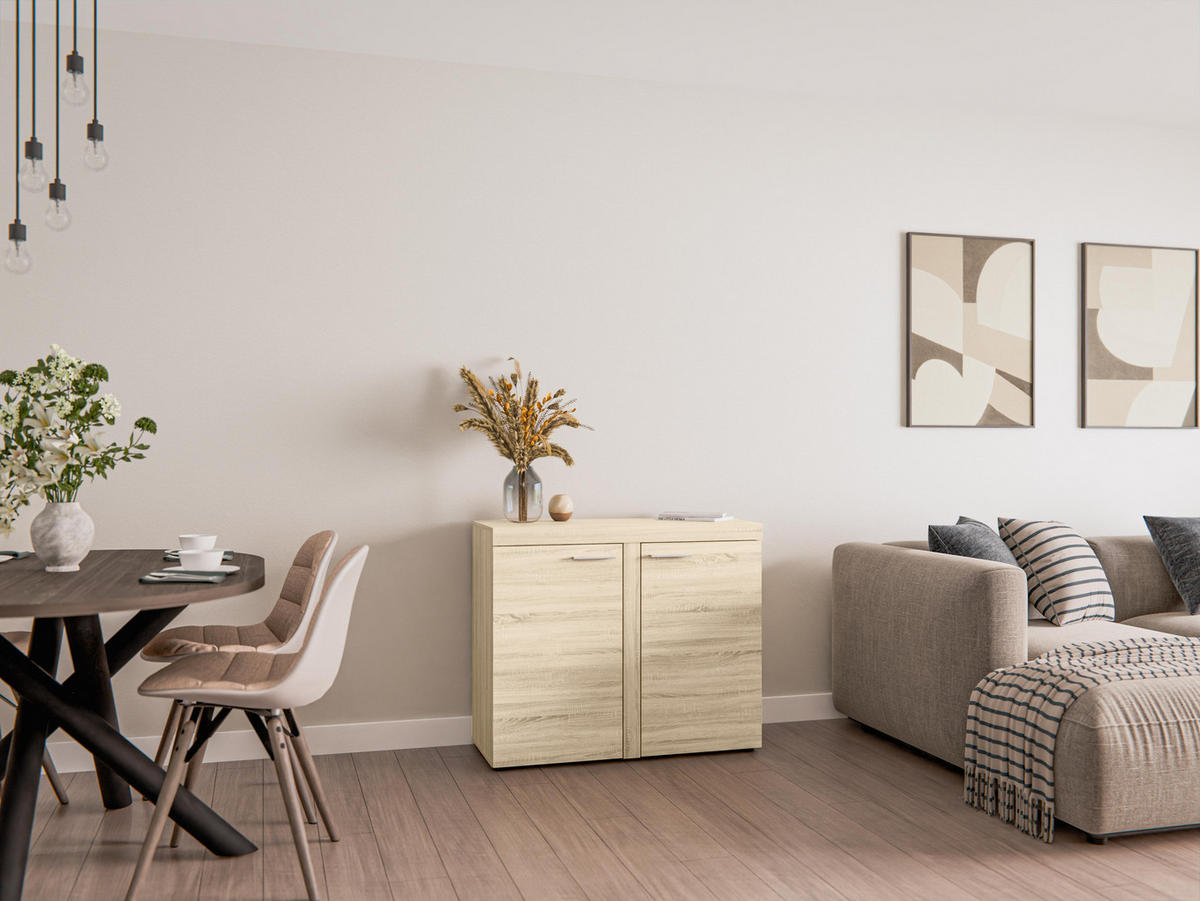 SIDEBOARD Spacoro 2D Sonoma 97,2/82/40,3 cm – Schmale Kommode Eleganz für Ihr Zuhause - Sonoma Eiche, Holzwerkstoff/Kunststoff (97/82/40cm) - AX Living