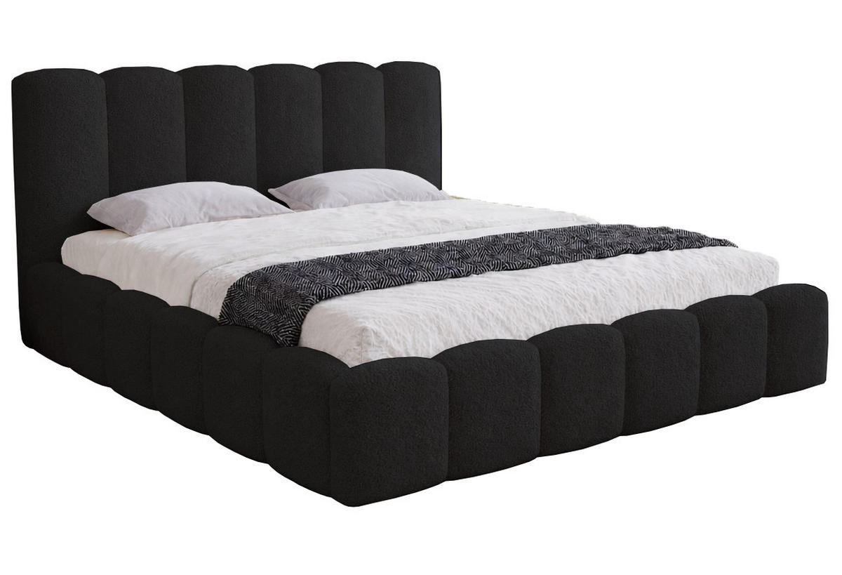 DOPPELBETT 140x200 Florent, Bettkasten, Boucle, Schwarz - Schwarz, Holz/Textil (140/200cm) - Emporius