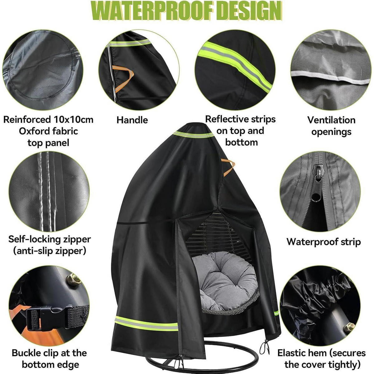 HÄNGESESSEL-ABDECKUNG 230 x 200 cm Oxford 420D wasserdicht - Schwarz, Textil (200/100/230cm)