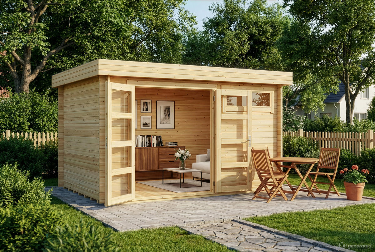 GARTENHAUS Holz Leandro - Naturfarben, Holz (394/217/268cm) - Alpholz