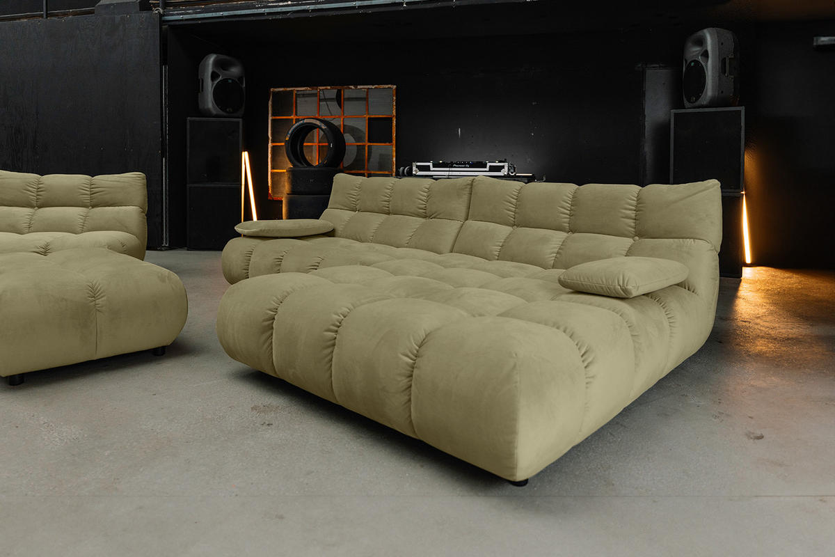 SITZGRUPPE VIVIEN 3ER SET Grün Velvet - Olivgrün/Grün, Kunststoff/Textil (510/85/359cm) - KAWOLA