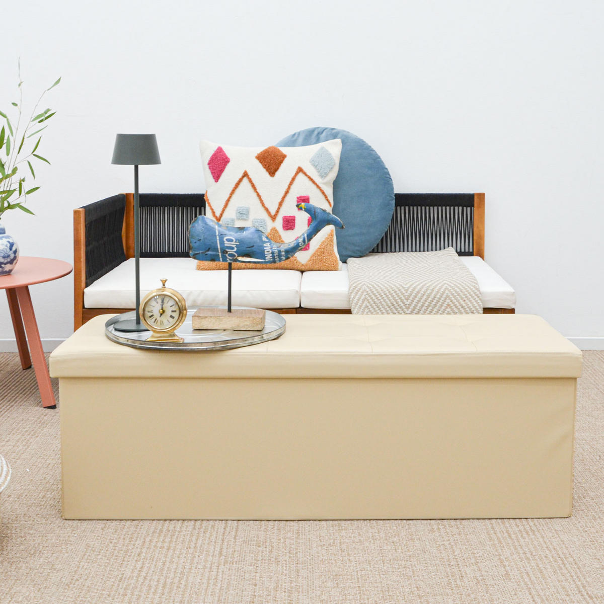 SITZBANK mit Stauraum, 110 cm, 120 Liter, Beige - Beige, Kunststoff (38/38/110cm) - Dunedesign