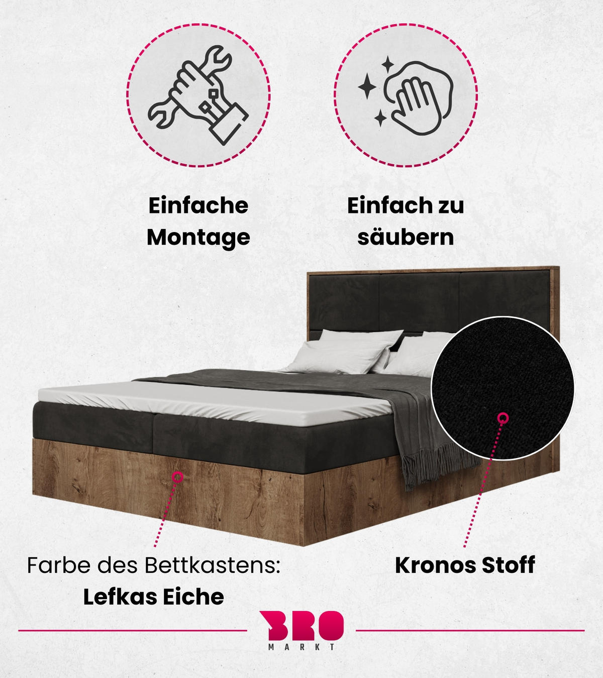 BOXBETT Loft mit Topper 140/200 Grau - Dunkelgrau, Holzwerkstoff/Textil (140/200cm) - Bromarkt