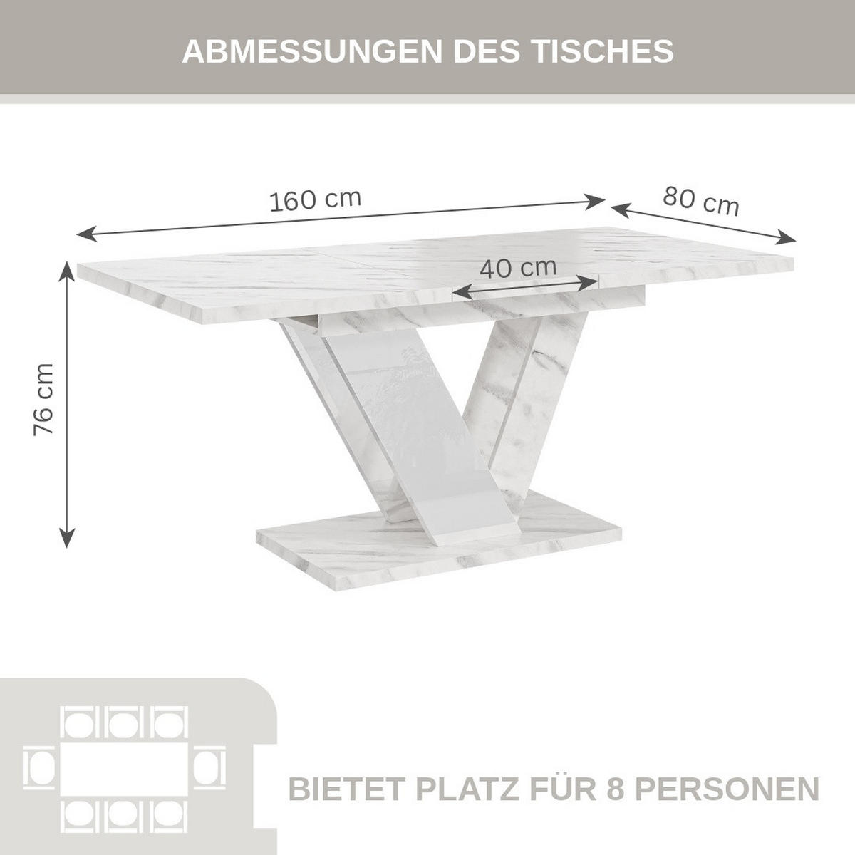ESSTISCH Ausziehbar 120-160 cm Weiß Marmor-Optik - Weiß, Holzwerkstoff (160/80/75cm) - Home Collective