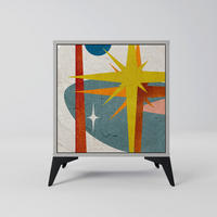 SIDEBOARD INTERSTELLAR VIBES, Grau, 57,5x42x70,5 cm, Schwarze Metall-Sternfüße - Multicolor/Schwarz, Holzwerkstoff/Metall (57.5/70.5/42cm) - SpaceRebels