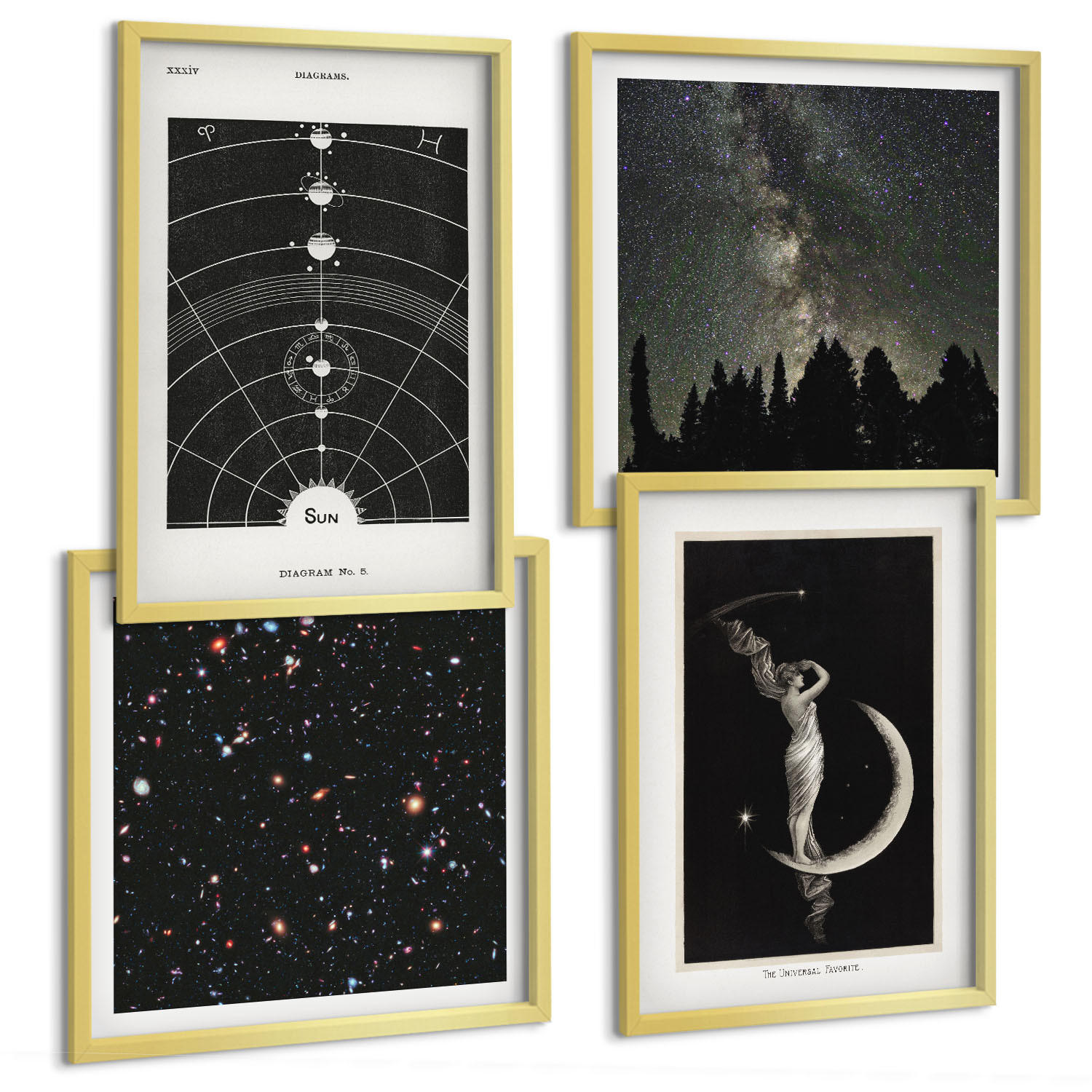 BILDER SET 4er Set - 50x50 cm & 40x60 cm Goldrahmen - Galaxie im Sonnensystem - Goldfarben, Kunststoff (50/50cm) - TULUP