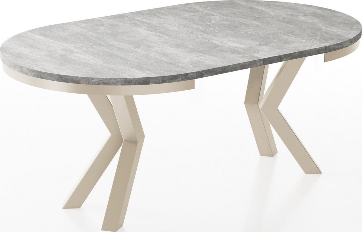 ESSTISCH Clara Beige Cashmere runder ausziehbarer, Grauer Beton 100-180/100/76 cm - Kaschmir/Hellgrau, Holzwerkstoff/Metall (100/100/76cm) - WFL GROUP