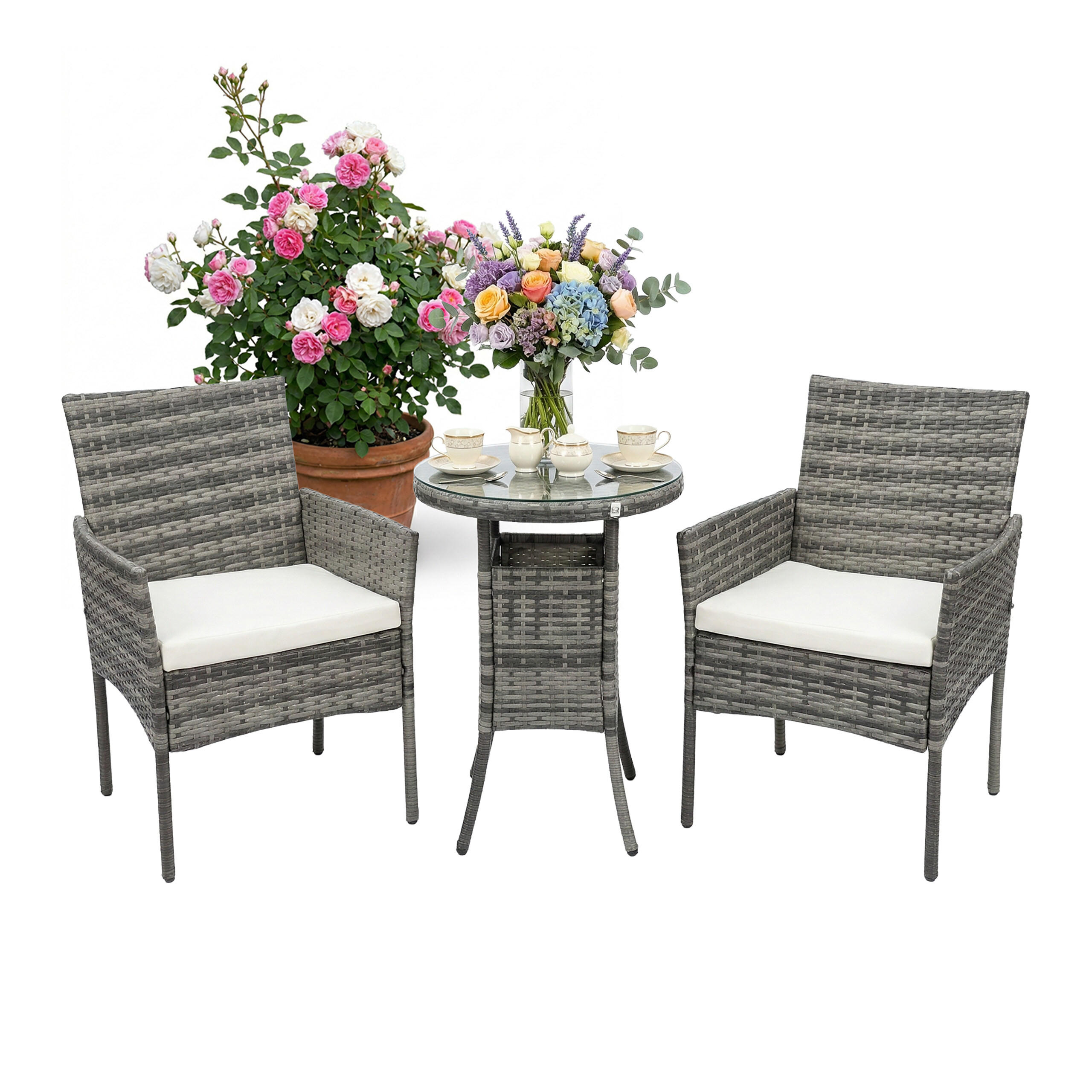 3-TLG.GARTENMÖBEL-SET - Grau, Glas/Kunststoff - Relaxdays