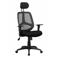 BÜRODREHSTUHL Schwarz Netz mit verstellbarer Kopfstütze, Armlehnen und 120 kg Belastbarkeit KOMFORTABEL - Schwarz, Textil (61/127/57cm) - KADIMA DESIGN