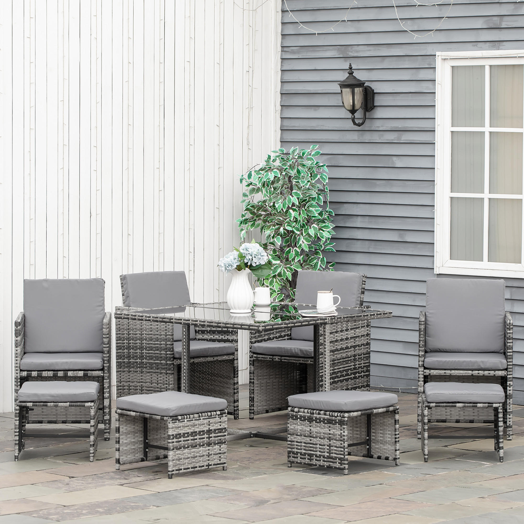 POLYRATTAN Gartenmöbel Rattan Gartenset inkl. Kissen Schwarz 109 x 109 x 72 cm - Dunkelgrau, Kunststoff - Outsunny