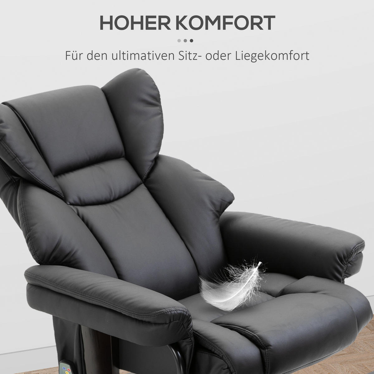 RELAXSESSEL Massagesessel mit Fußhocker Liegefunktion Schwarz 79 x 82 x 101 cm - Schwarz, Holz/Metall (82/101/79cm) - HOMCOM