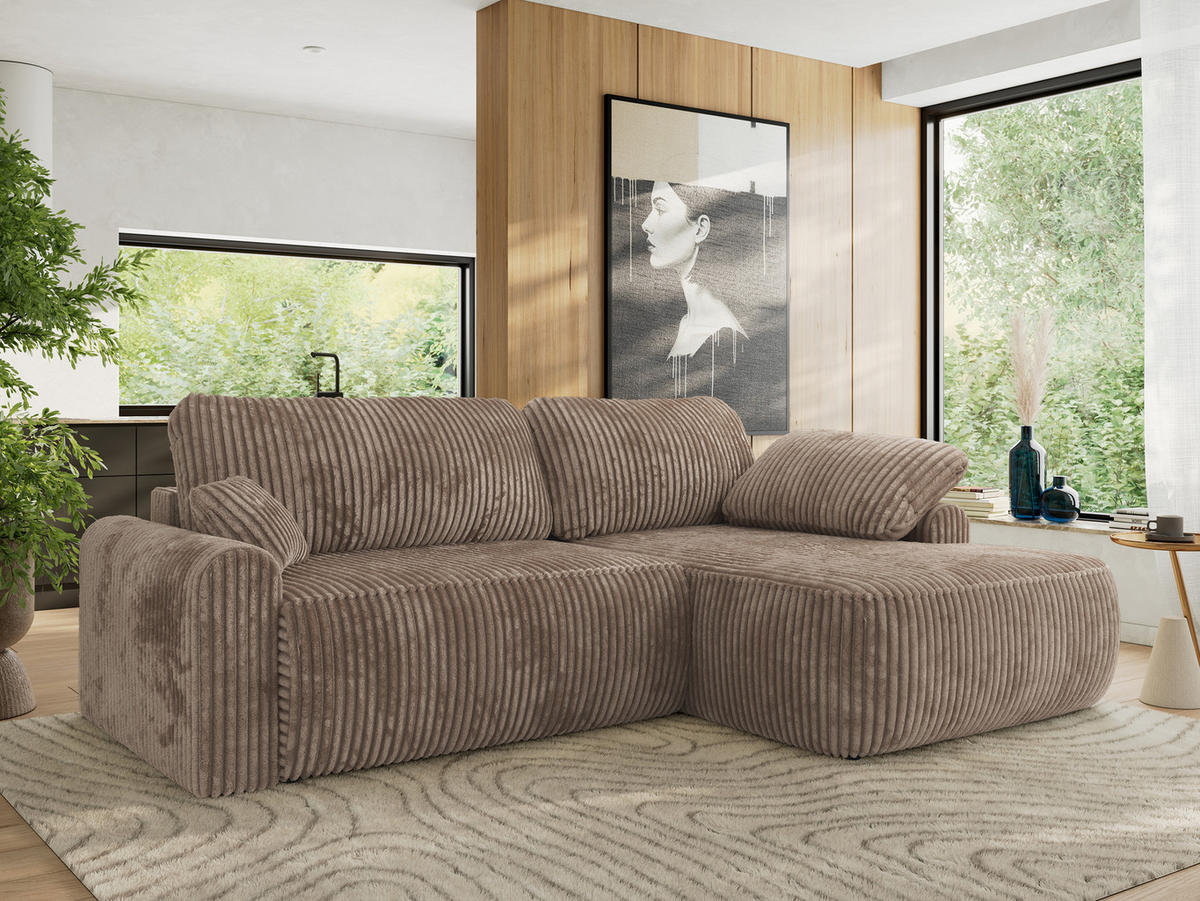 ECKSCHLAFSOFA CUBO L Braun Cord - rechts - Schwarz/Braun, Kunststoff/Textil (187/273cm) - MKS