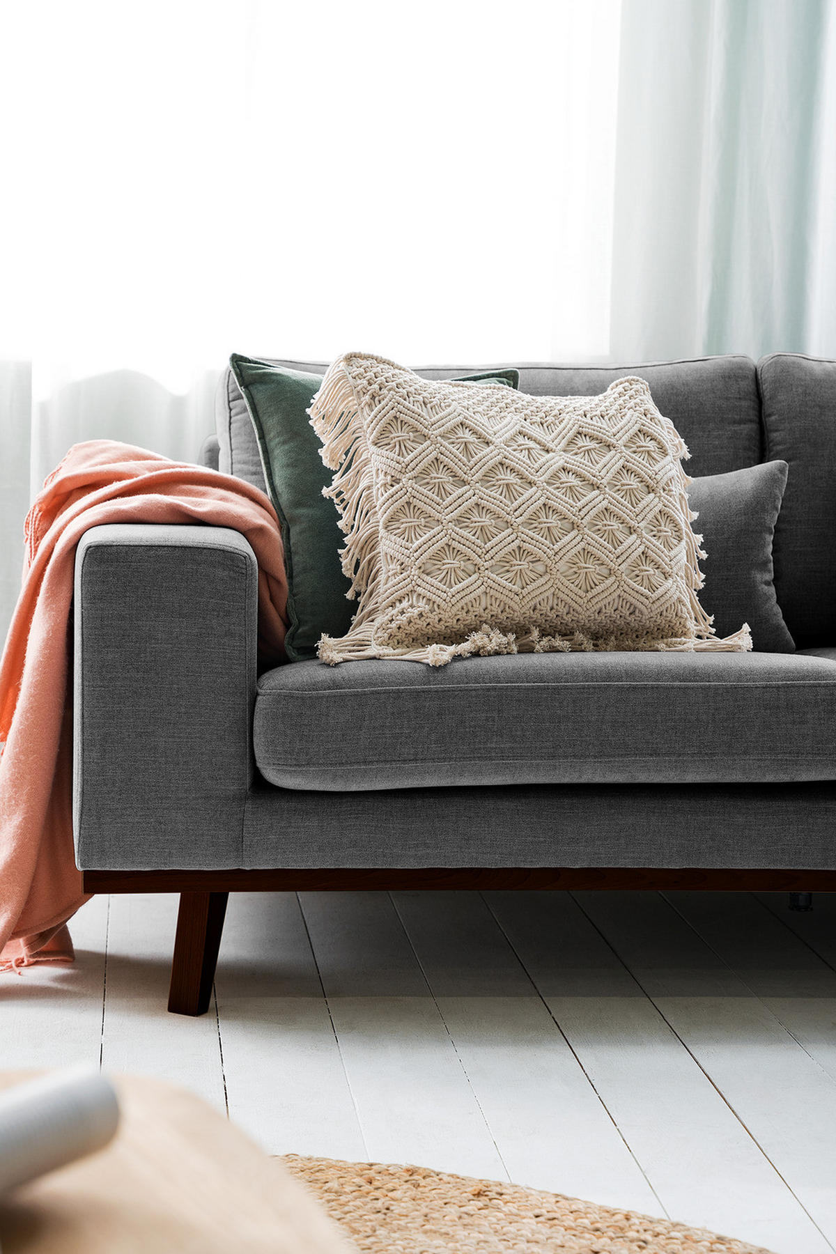 2-SITZER SOFA - Dunkelgrau/Buchefarben, Buchenholz/Textil (197/81/88cm) - home24