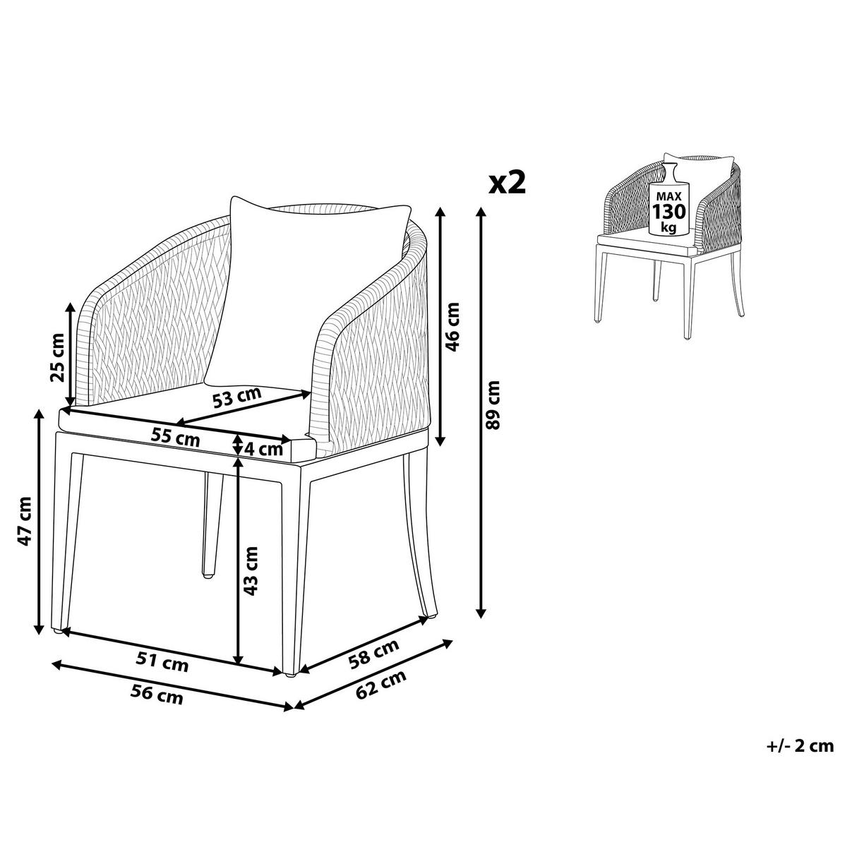 GARTENSTUHL 2er-Set Aluminium grau Lipari - Grau, Metall (56/89/62cm) - Beliani