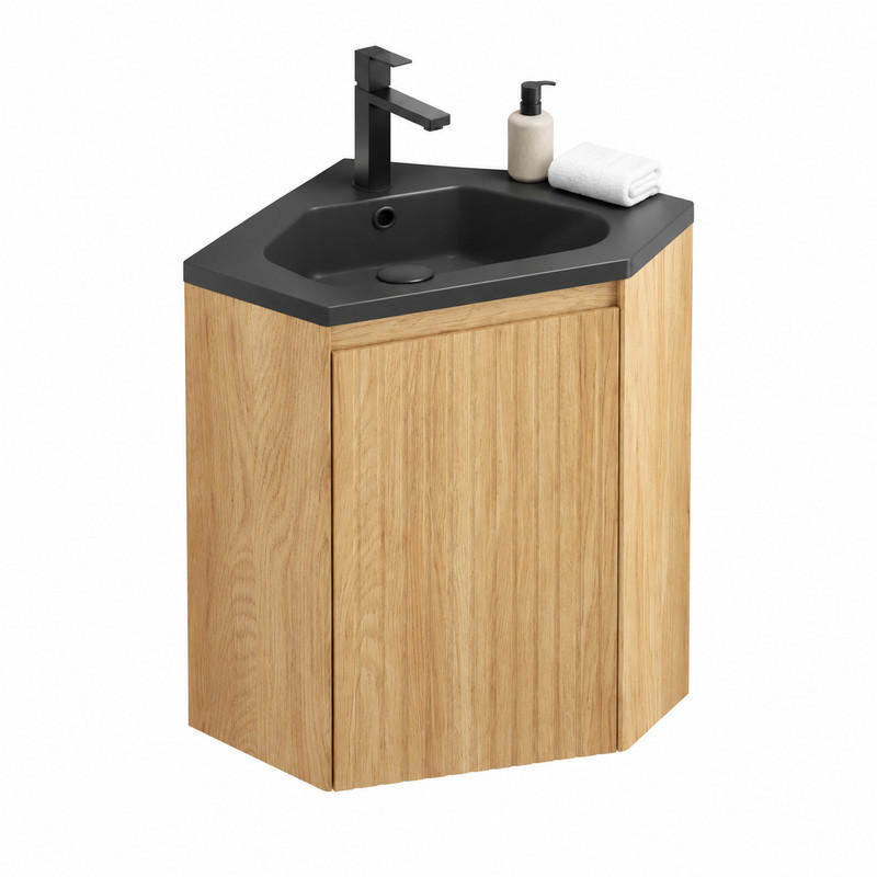 WASCHTISCH für Ecken Schwarz Naturholz - Schwarz, Holzwerkstoff (38.5/52.4/54.5cm) - Beauniv