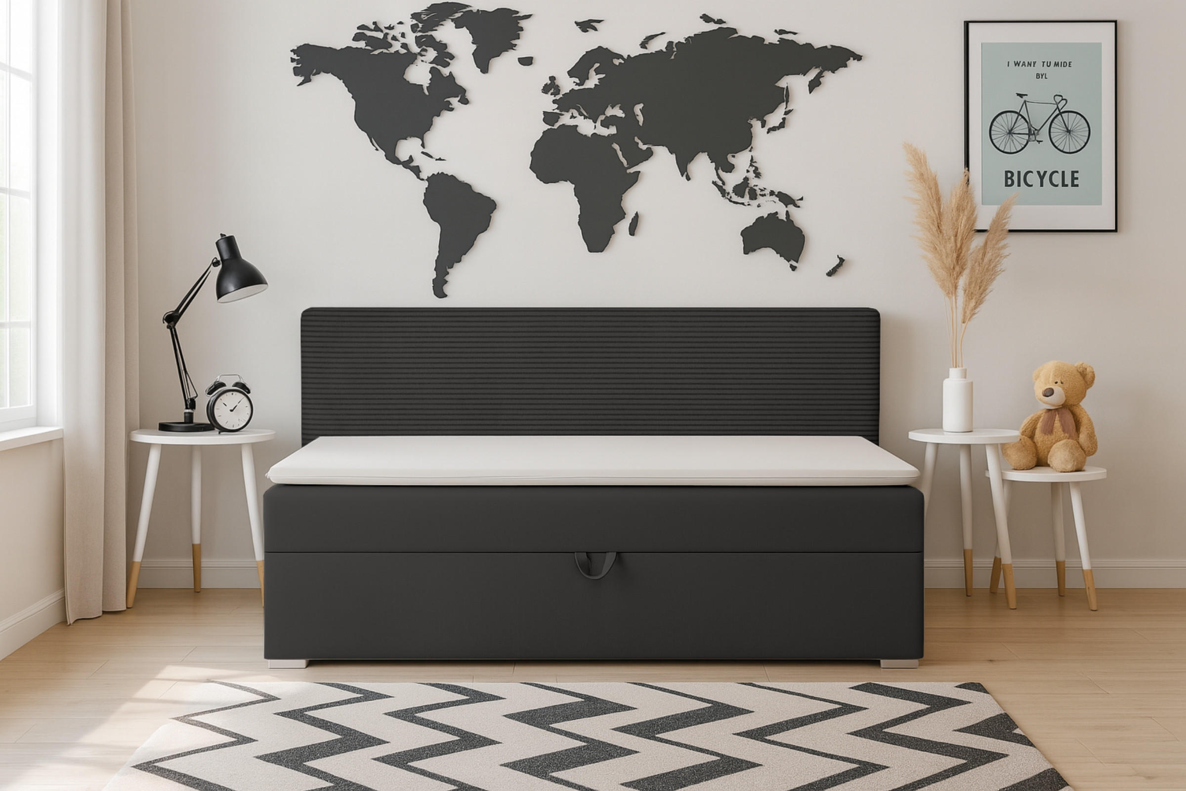 BOXBETT MATI 90/200 Anthrazit mit Taschen-Federkernmatratze H4 - Anthrazit, Holz/Holzwerkstoff (90/200cm) - Deine Möbel 24