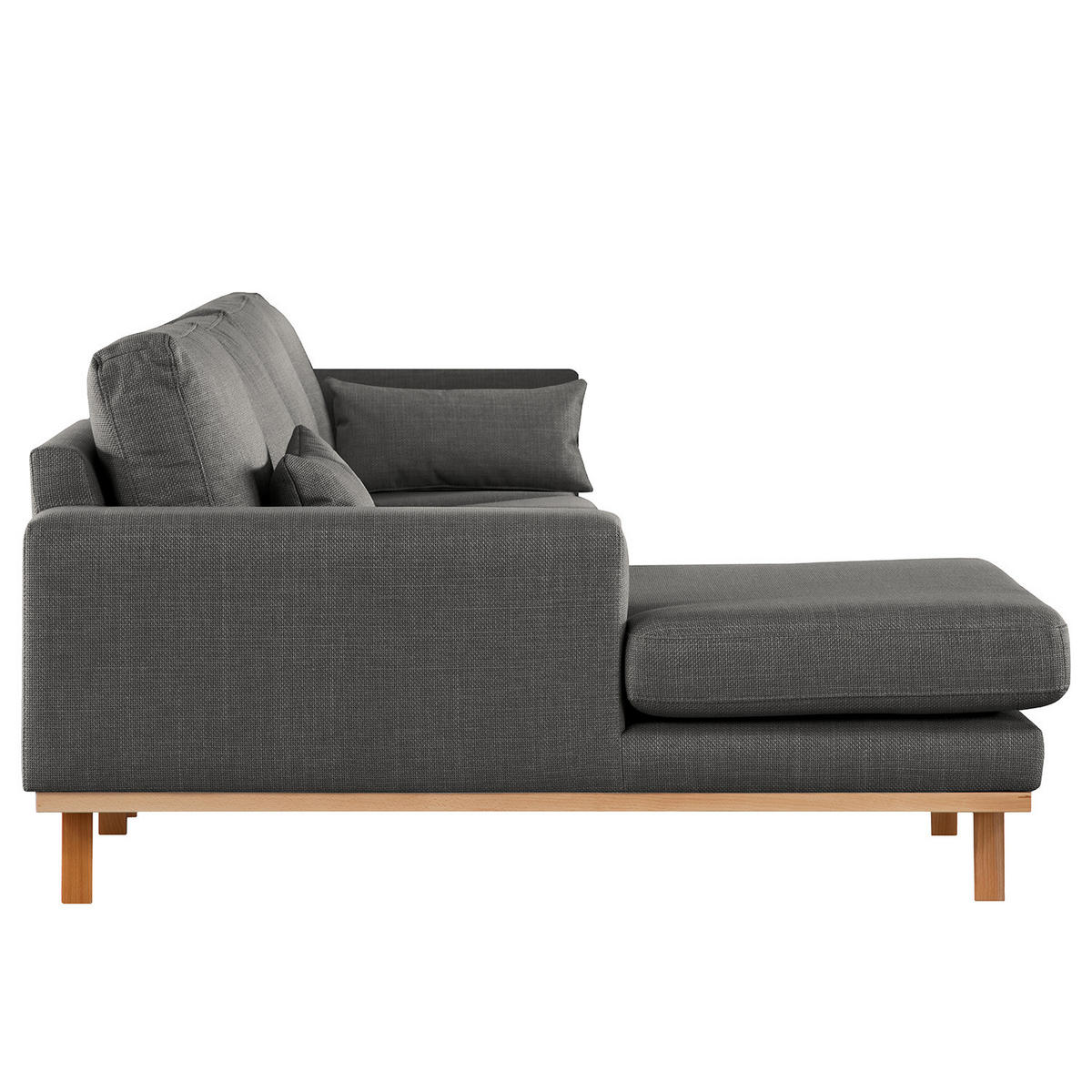 ECKSOFA mit Longchair - Dunkelgrau/Buchefarben, Buchenholz/Textil (281/153cm) - home24