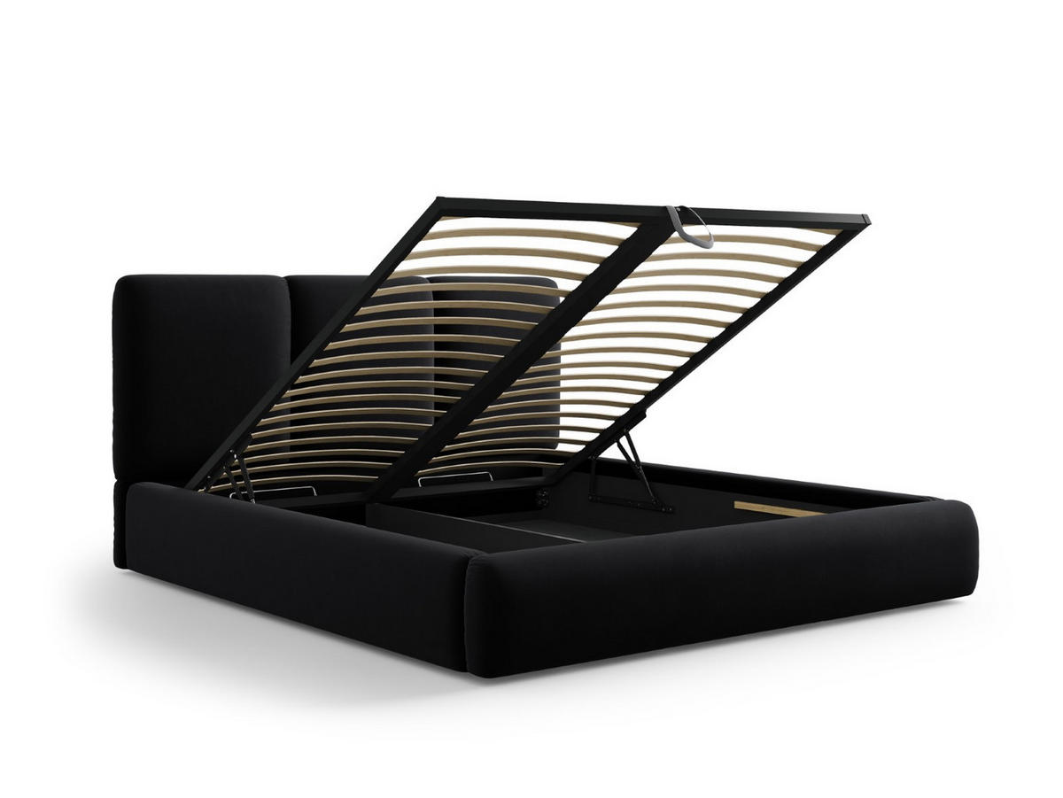 BETT mit Bettkasten und Kopfteil Nicolas aus Samt schwarz 200x200cm - Schwarz, Textil (200/200cm) - Cosmopolitan Design