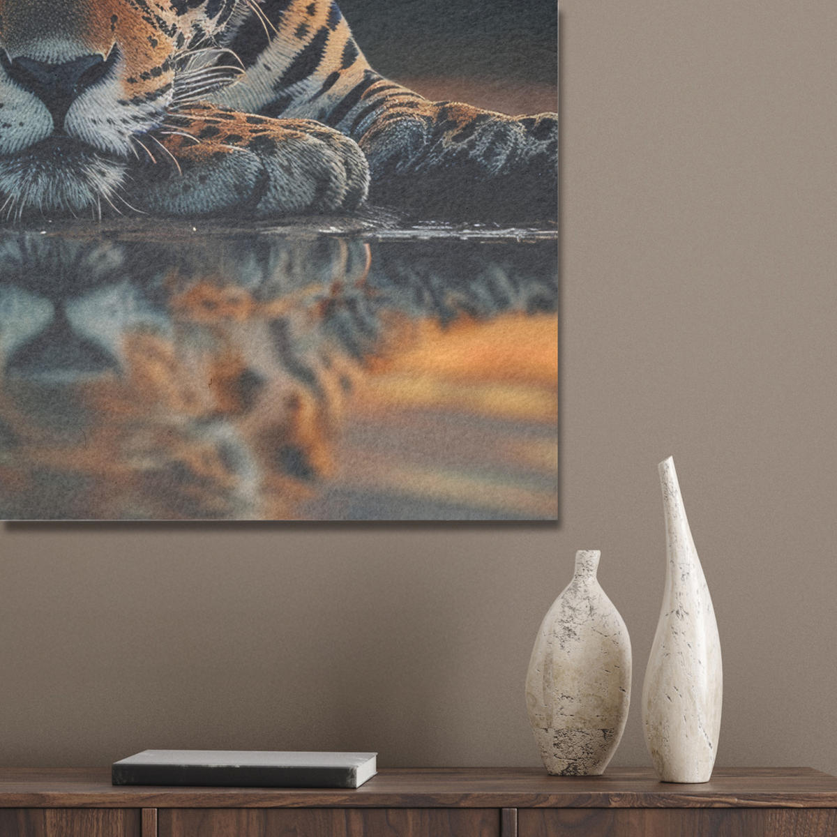AKUSTIKBILD Natur - Leopard - Tier - Sonnenuntergang - Modern Akustikpaneele 80x80 cm - Orange, Kunststoff (80/80/0.9cm) - MuchoWow