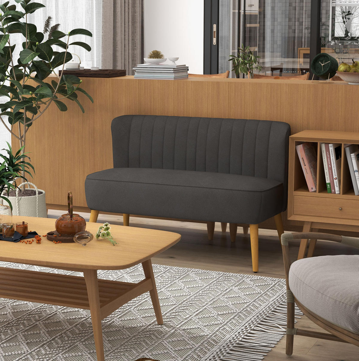SOFA 2-Sitzer mit Leinenoptik 117 cm Dunkelgrau - Dunkelgrau, Holzwerkstoff (117/77/56.5cm) - Meubliv