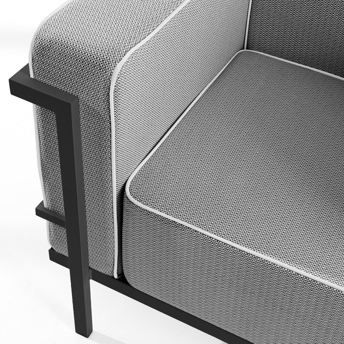 GARTENSOFA TRIGLO 3-Personen, Stahlrahmen, Modern, Dunkelgrau - Dunkelgrau/Schwarz, Textil/Metall (229/70/69cm) - KONSIMO®