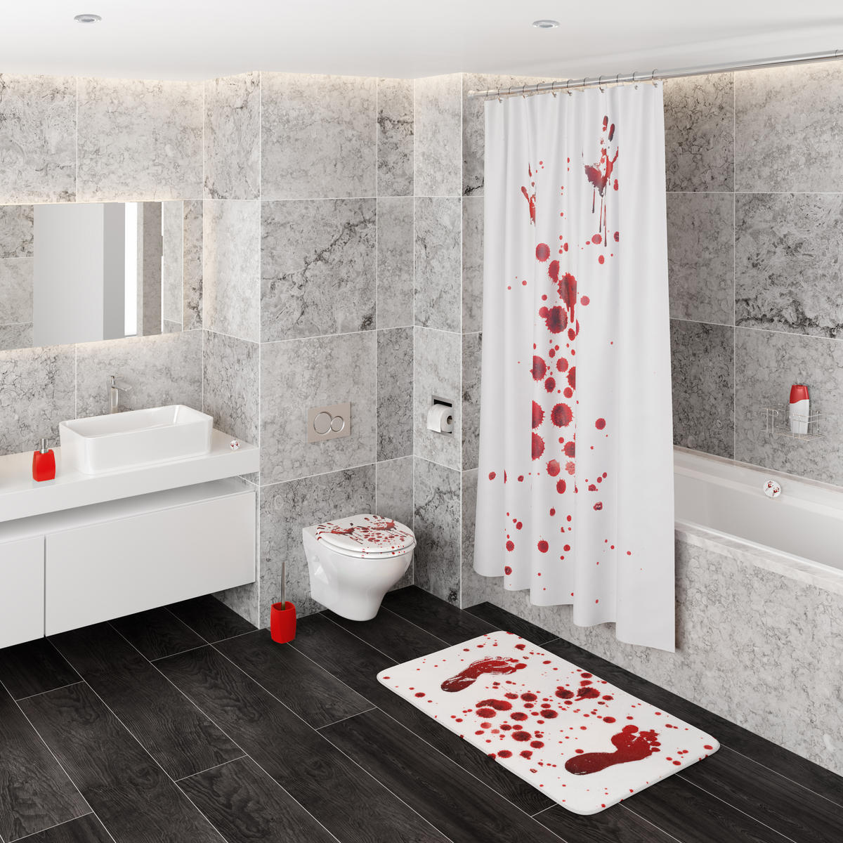 DUSCHVORHANG Blood Hands 180 x 200 cm - Rot, Textil (180/200cm) - Sanilo