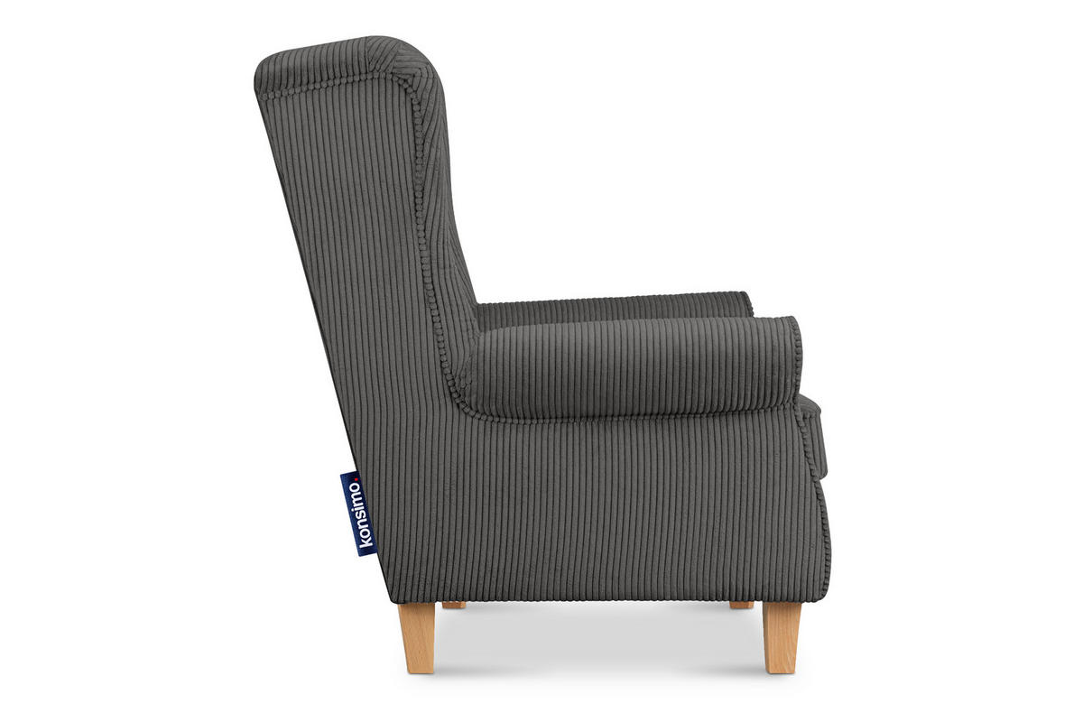 OHRENSESSEL MILES Kord-Bezug Petfriendly, grau - Grau, Holzwerkstoff/Buchenholz (82/105/97cm) - KONSIMO®