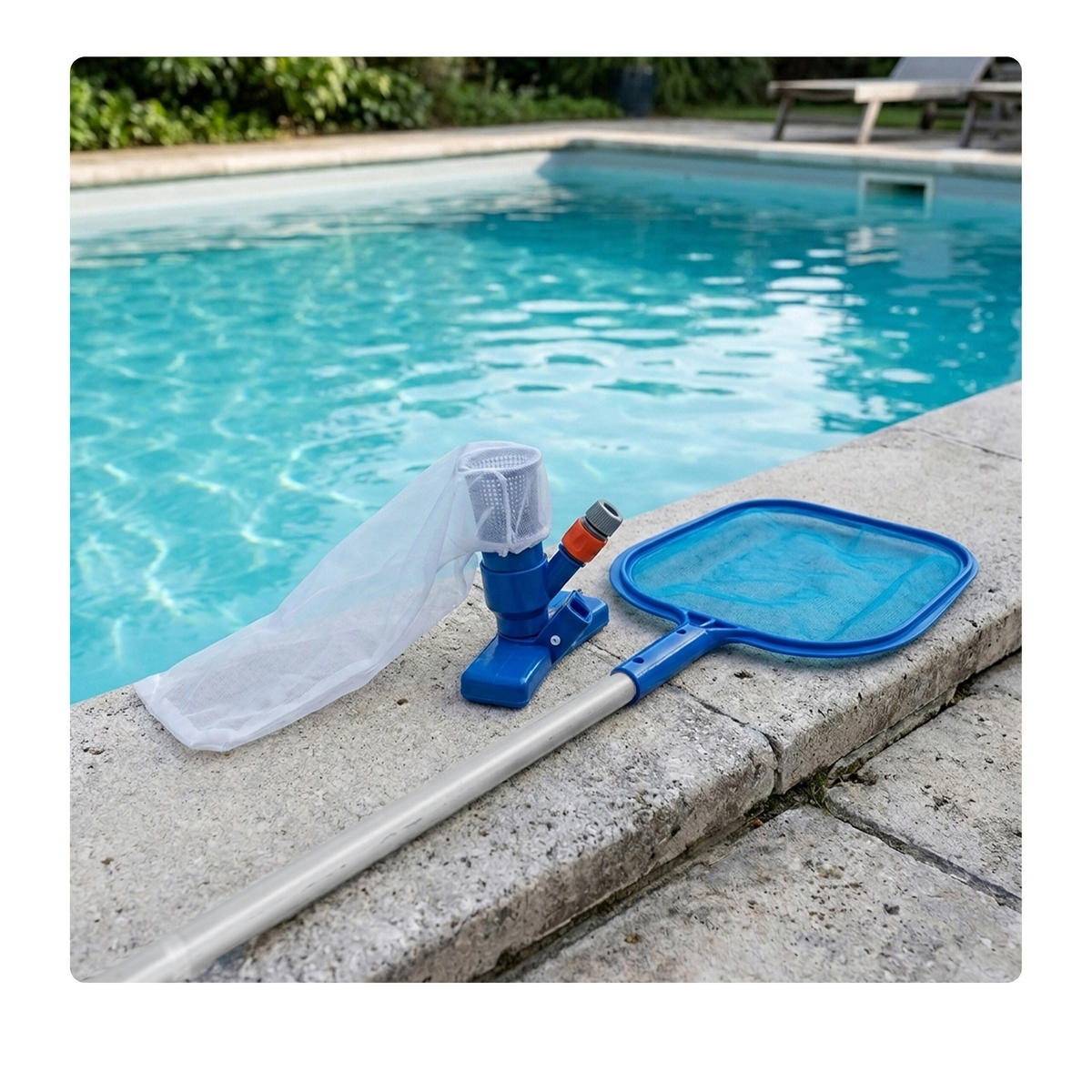 POOLREINIGUNGSSET Silber Blau 3-tlg.-Set Aluminium - Multicolor, Kunststoff/Textil (27.5/158/1cm) - Relaxdays