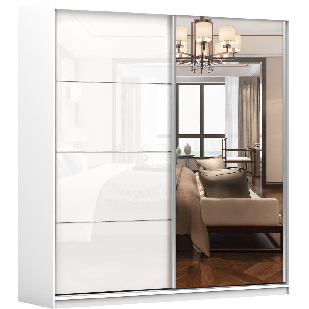 SCHWEBETÜRENSCHRANK 203/218/61cm 2-türig Pola 35 Weiß,Weiß Semigloss - Alufarben/Weiß, Glas/Holzwerkstoff (203/218/61cm) - imoebel24