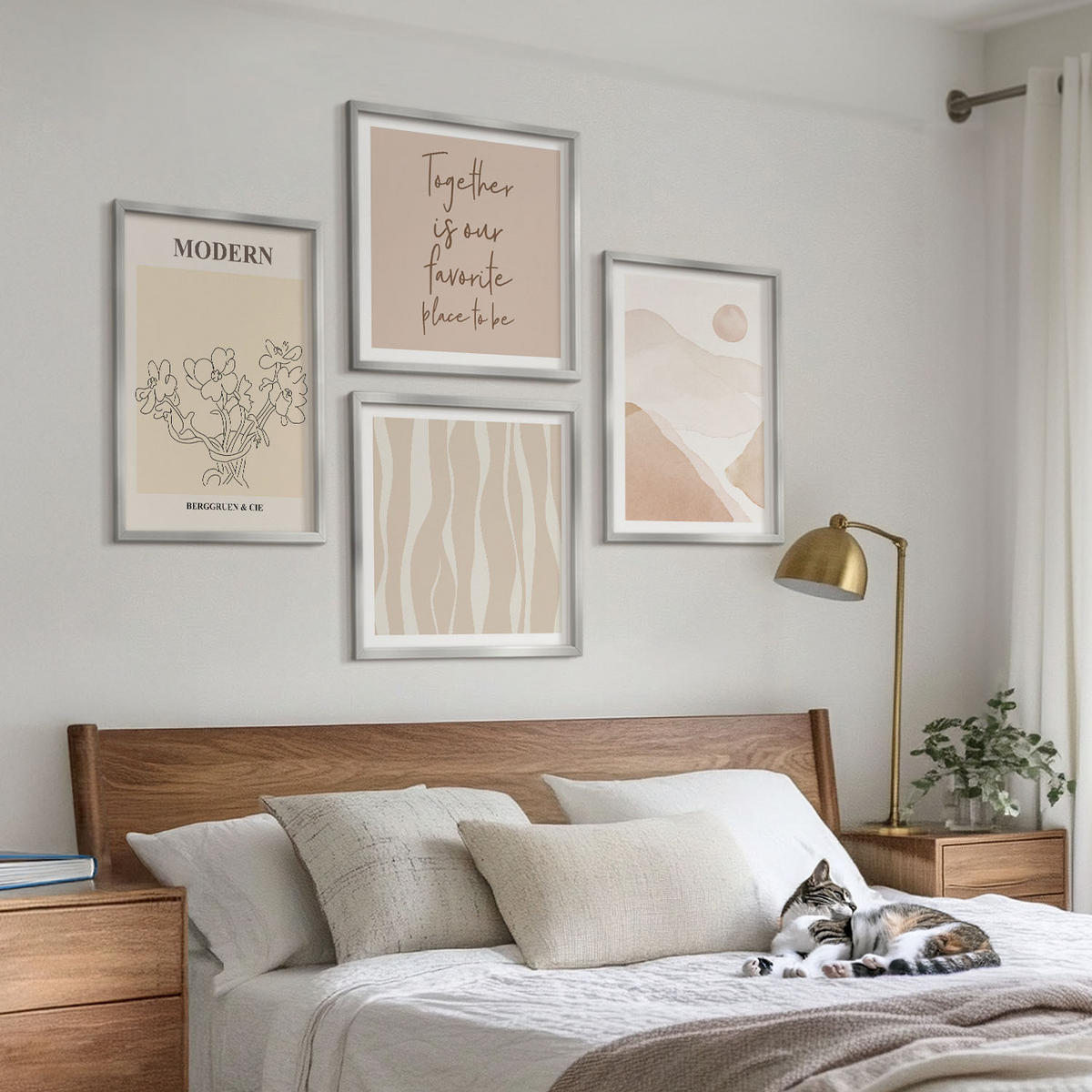 BILDER SET 4er Set - 50x50 cm & 40x60 cm Silberner Rahmen - Abstrakte Formen und Farben - Silberfarben, Kunststoff (50/50cm) - TULUP