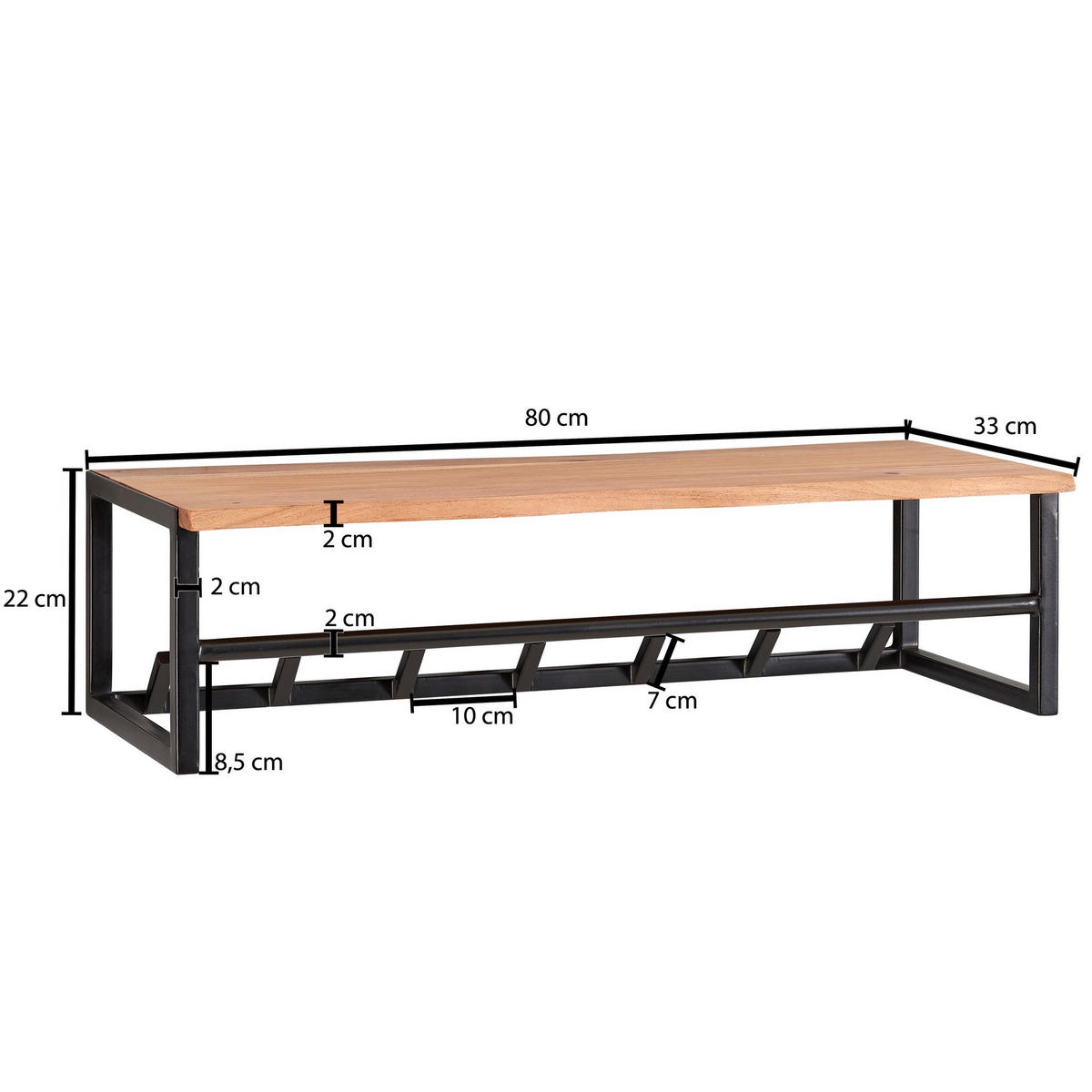 WANDGARDEROBE Akazie Massivholz Metall Modern mit Baumkante - Beige, Holz/Metall (80/22/33cm) - KADIMA DESIGN