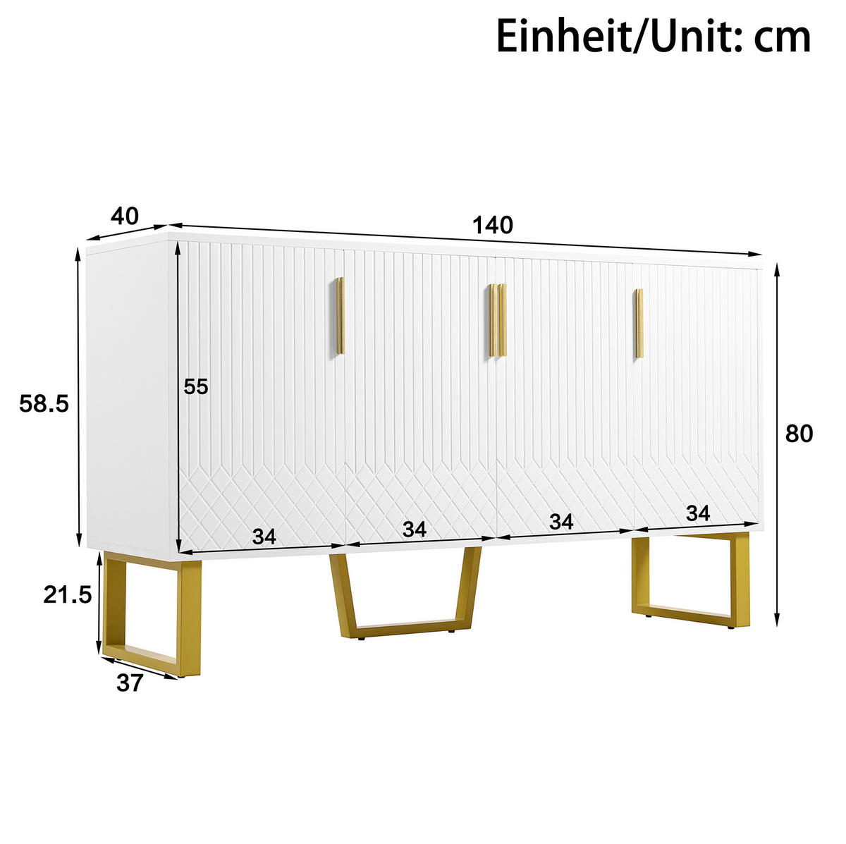 SIDEBOARD 140/40/80 cm Weiß aus MDF mit 4 Türen - Weiß, Holzwerkstoff (40/80/140cm) - OKMYHOME