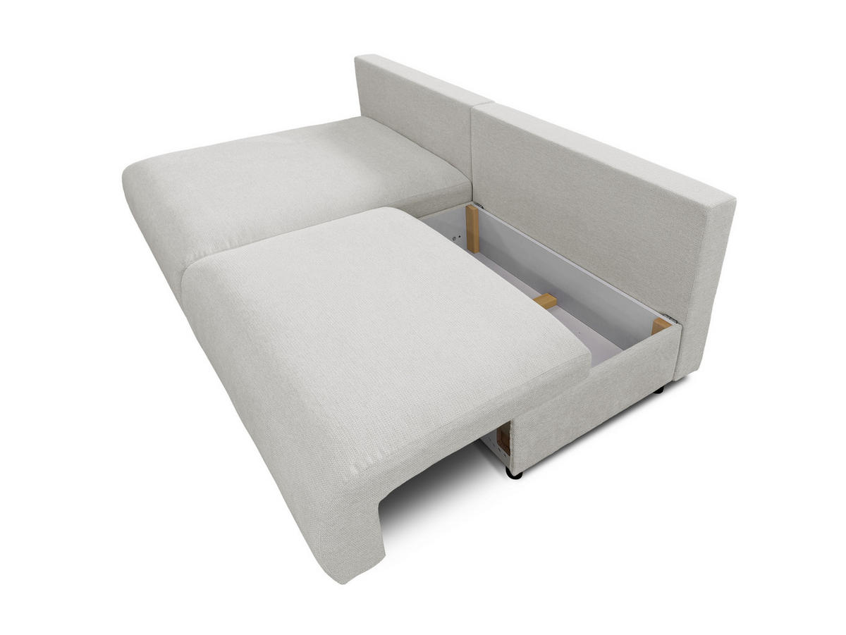 ECKSOFA Sora mit Schlaffunktion, Bettkasten und extra tiefer Komfortzone aus hochwertigem Hellgrau Strukturstoff - Hellgrau/Schwarz, Holz/Kunststoff (140/200cm) - S-Style