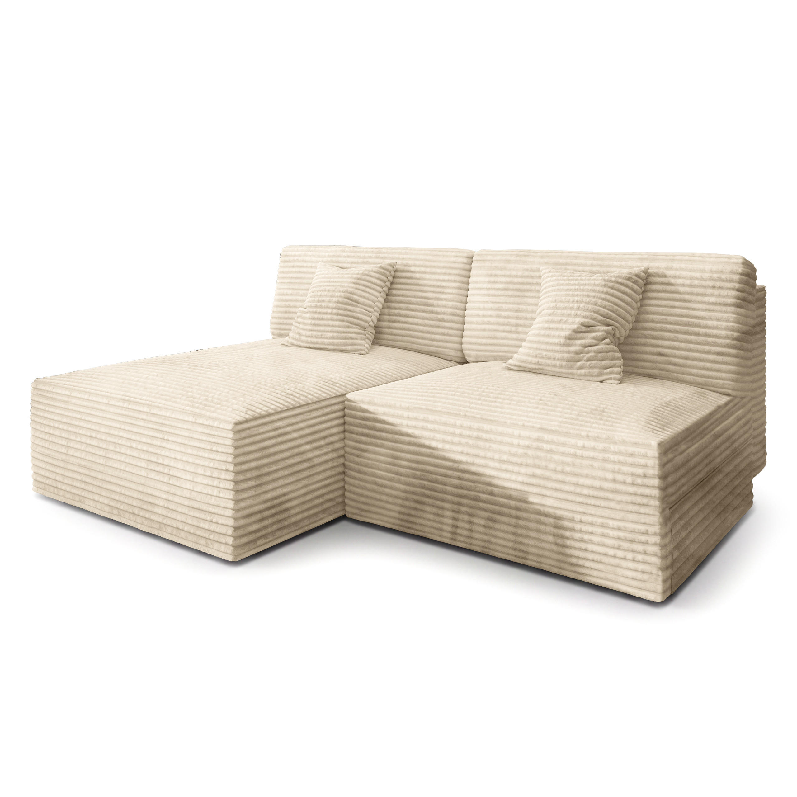 ECKSOFA FIORO Creme Kordstoff mit Schlaffunktion - Creme, Holz (204/148cm) - MASSENO