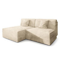 ECKSOFA FIORO Creme Kordstoff mit Schlaffunktion - Creme, Holz (204/148cm) - MASSENO