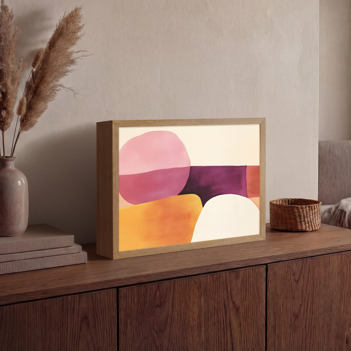NÁSTĚNNÁ LAMPA S AKUMULÁTOREM Tvary - abstraktní - barevné 40x30 cm - růžová, kompozitní dřevo (40/30/8cm) - OnlyWow