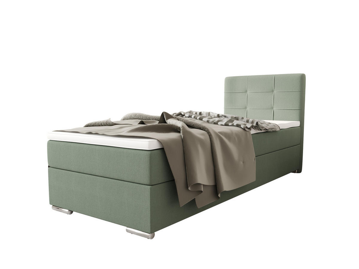 BOXBETT ZILANO 1 mit Matratze H3 und Topper 90x200 Cosmic 16 - Grün, Holz/Textil (90/200cm) - Bedante