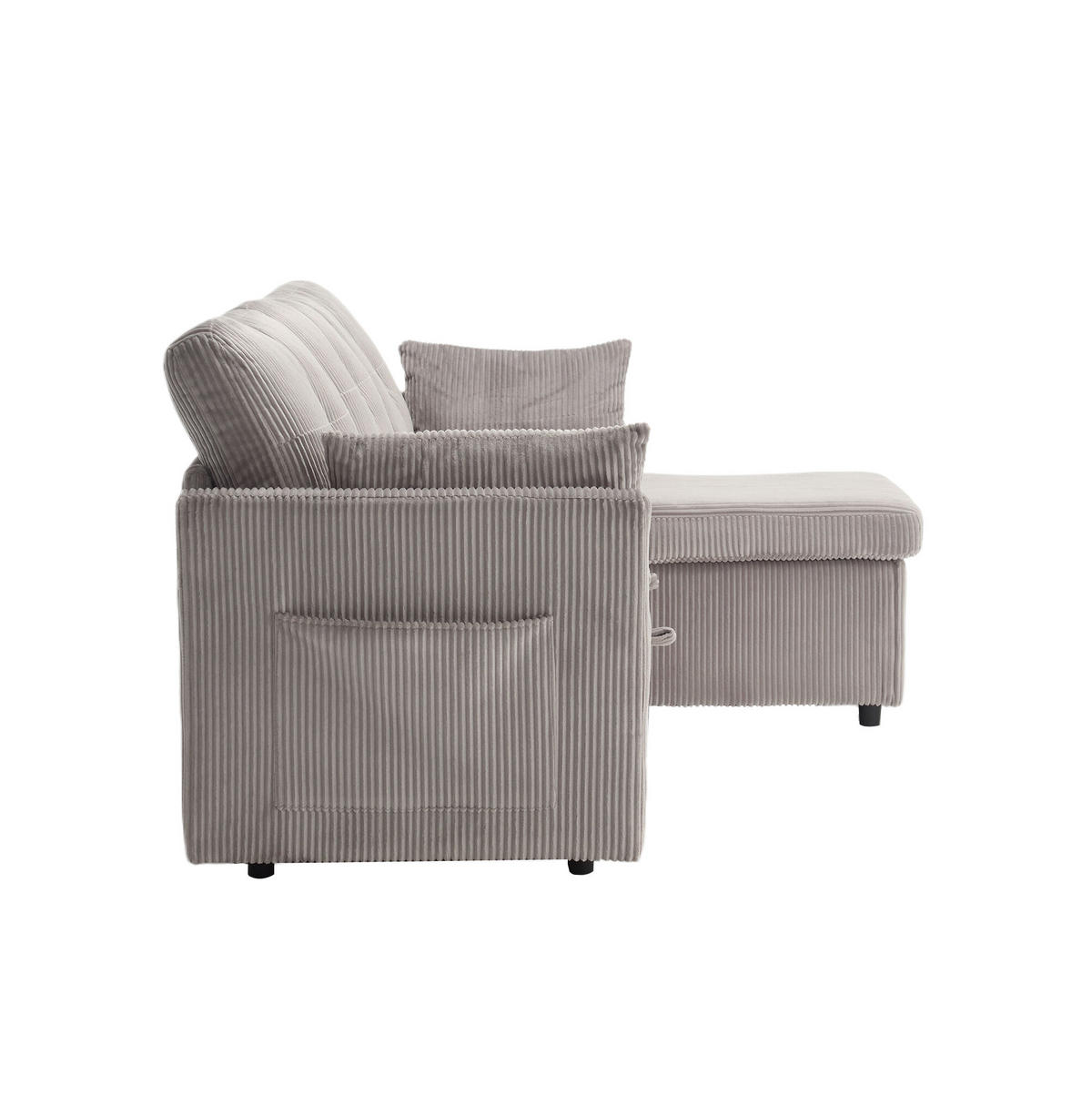 ECKSCHLAFSOFA Cord modular mit Stauraum und Seitenfächern Hellgrau 206/108/66 cm - Hellgrau, Textil (108/206cm) - Redom