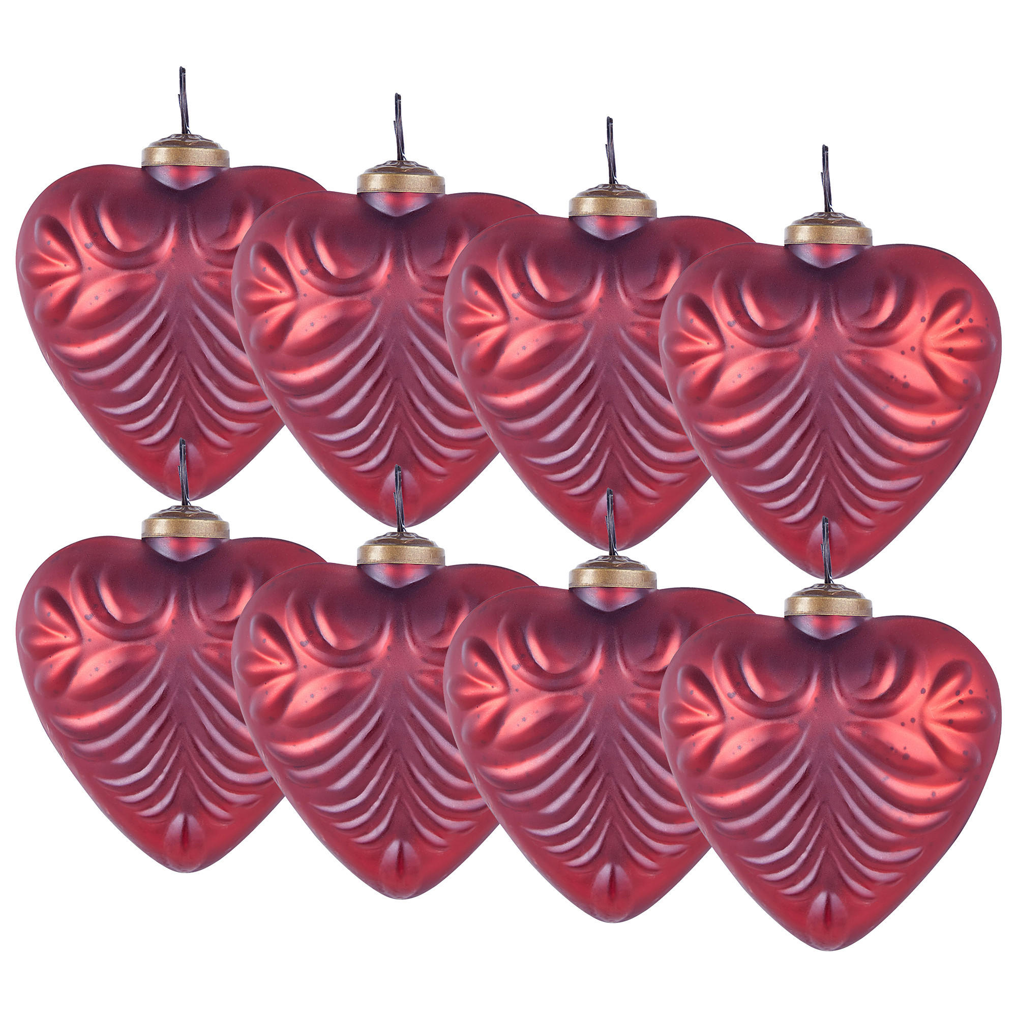 WEIHNACHTSKUGEL 8er Set Glas Rot Feriable - Rot/Goldfarben, Glas (11/13/10cm) - Beliani