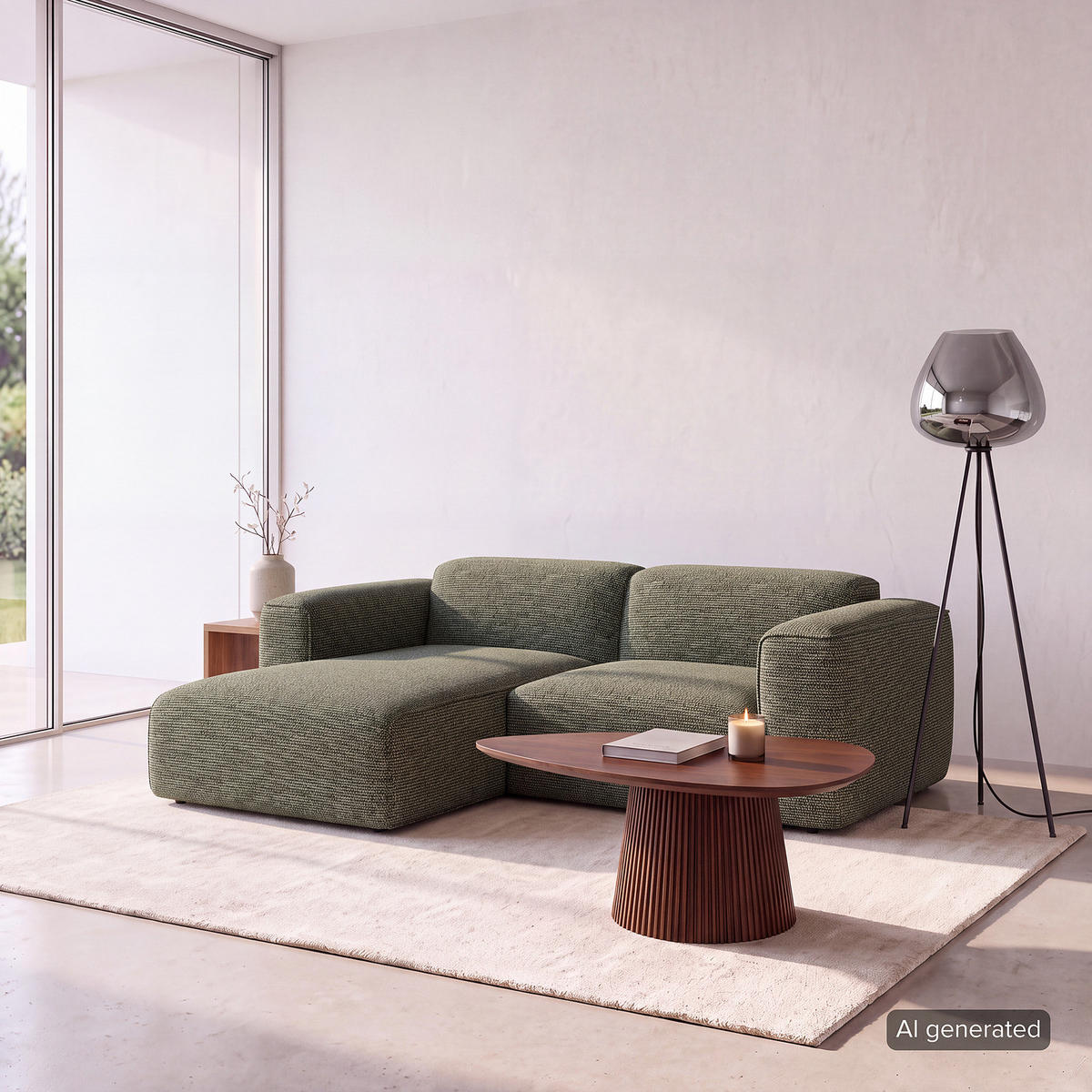 1,5-SITZER ECKSOFA mit Longchair - Schwarz/Grün, Kunststoff/Textil (260/173cm) - home24