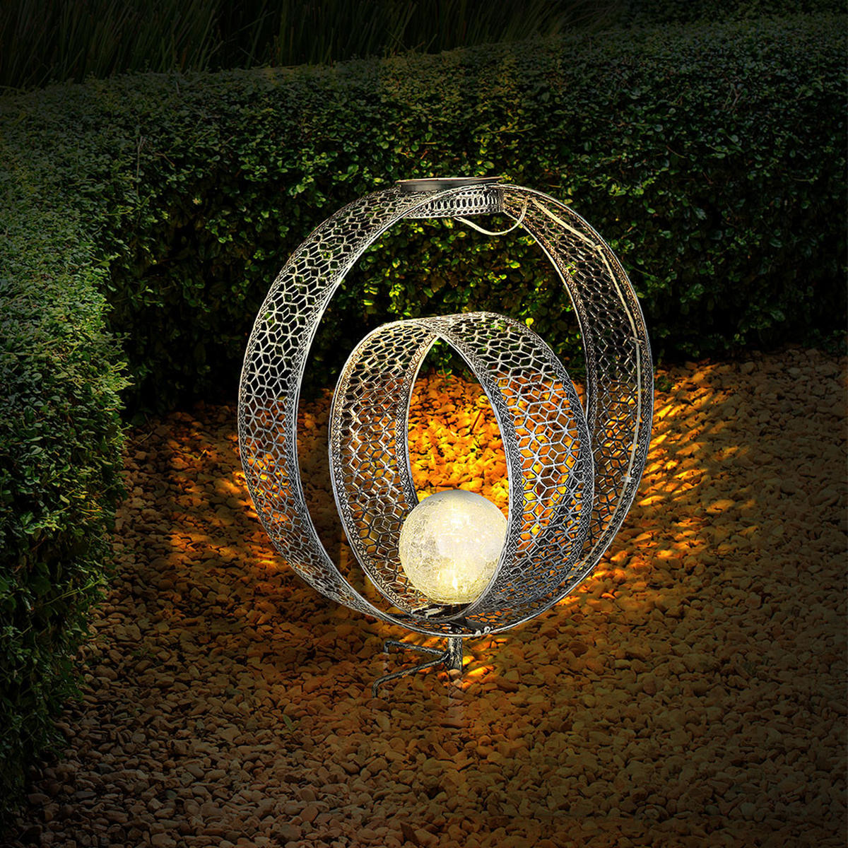 LED AUSSENLEUCHTE Solarleuchte Silber - Silberfarben, Glas (30/20/42cm) - Globo Lighting