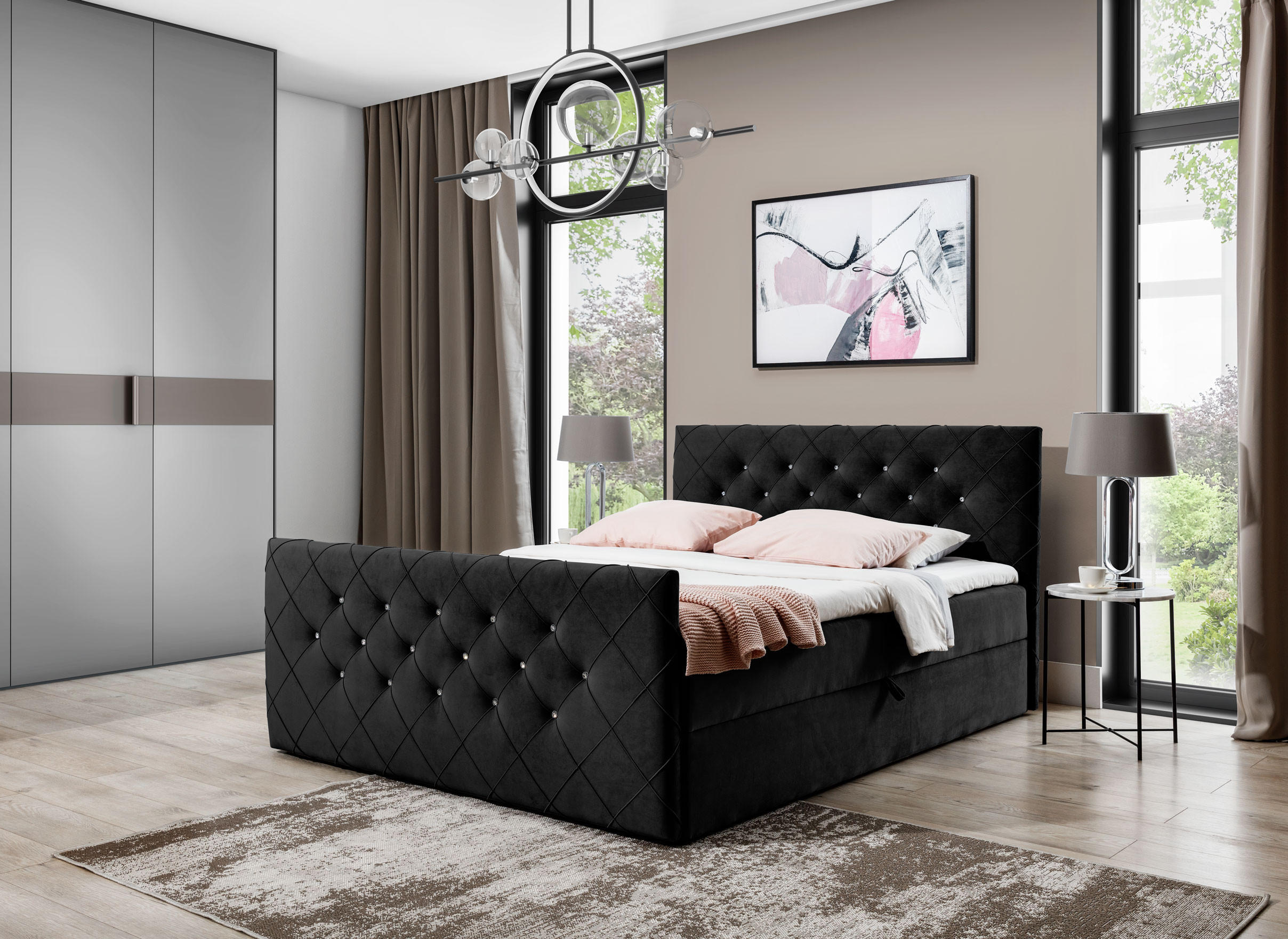 BOXBETT MALAGA 180x200 Schwarz Velvet - H3 - Schwarz, Textil (180/200cm) - AN-Moebel 4u