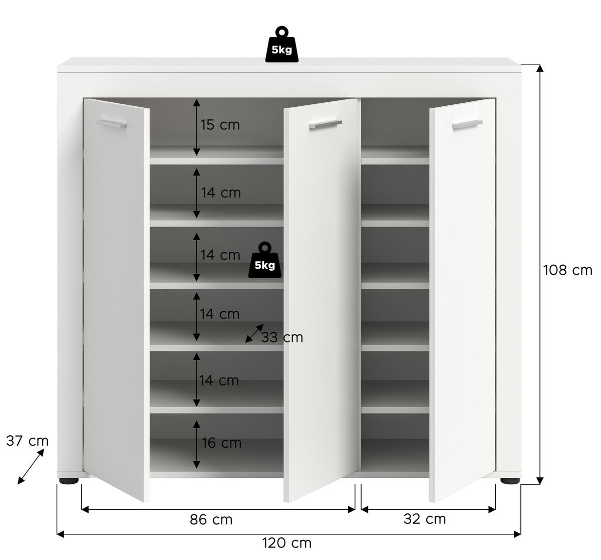 SCHUHSCHRANK JAM (B/H/T: ca. 120/108/37 cm) in weiß/weiß - Weiß, Holzwerkstoff (120/108/37cm)