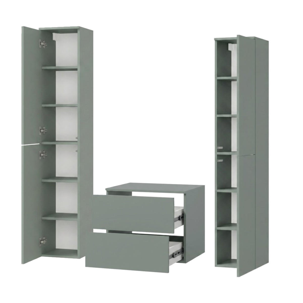 BADMÖBEL-SET Color Aloe 3-Teilig (2S 60 + 2D 160 X2) - Dunkelgrün, Holzwerkstoff (140/160/45cm) - mzm24