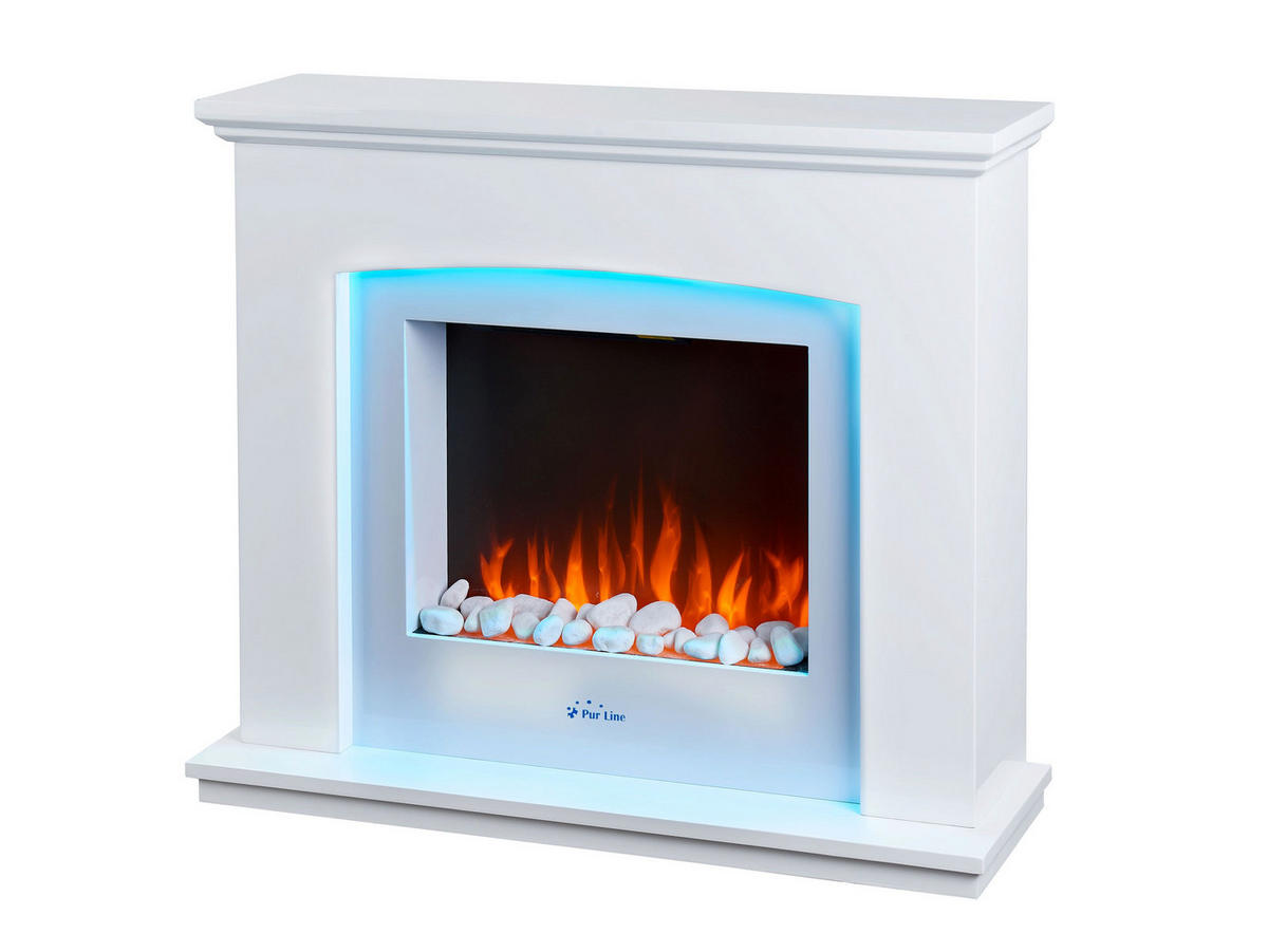 ELEKTROKAMIN Weiß Wandmodell mit Heizung 2000 W - Weiß, Glas (95/80/24cm) - Purline