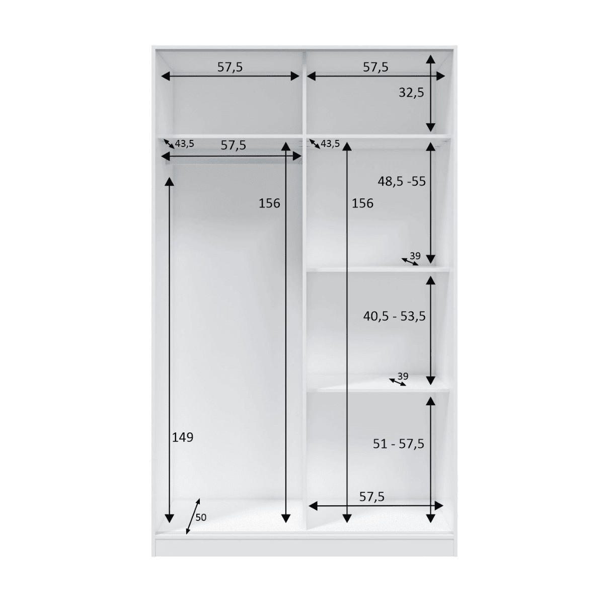 SCHRANK mit 2 Schiebetüren, Weiß 120/200/50 cm - Weiß, Holzwerkstoff (120/200/54cm) - Calicosy