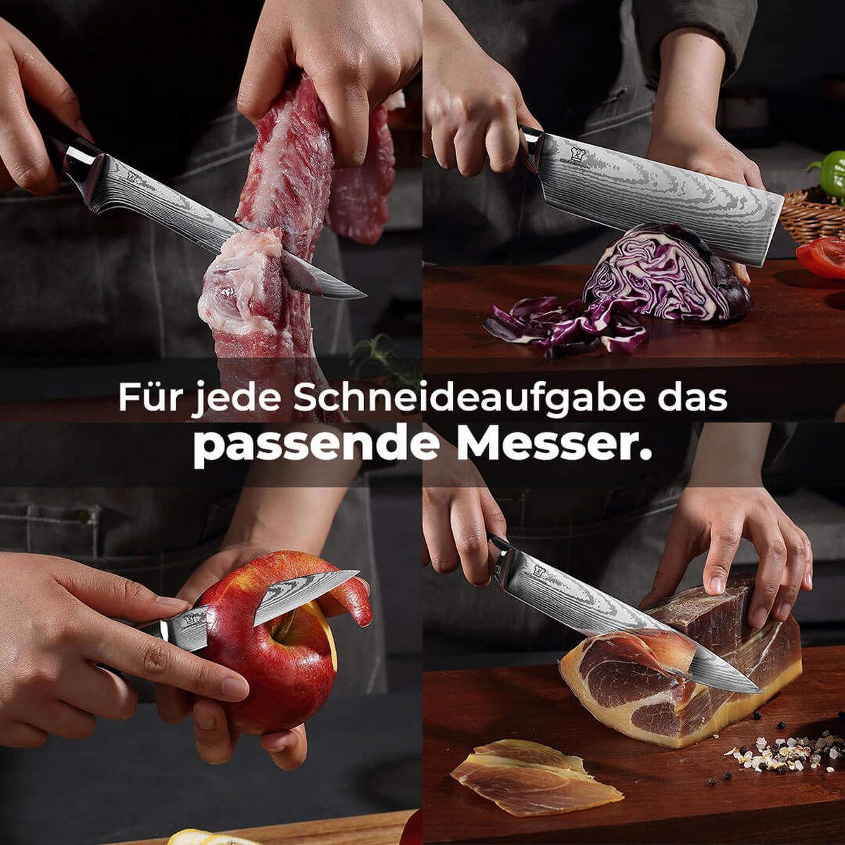 MESSER-SET Jishaku 9-tlg. – Magnetischer Akazienblock & Profimesser - Braun, Holz/Metall - Küchenkompane