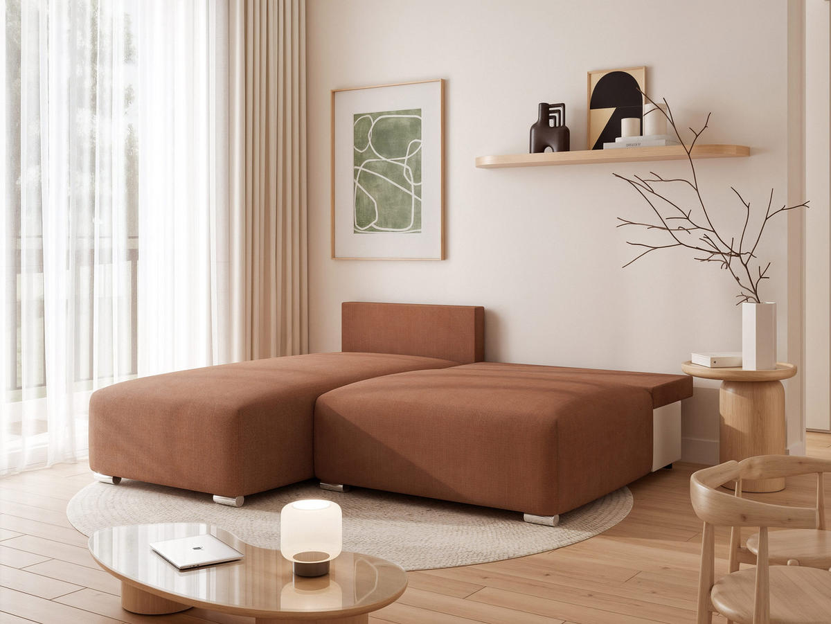 ECKSOFA ELVO mit Schlaffunktion und Bettkasten Braun - Braun, Holzwerkstoff/Kunststoff (208/190cm) - Idohome