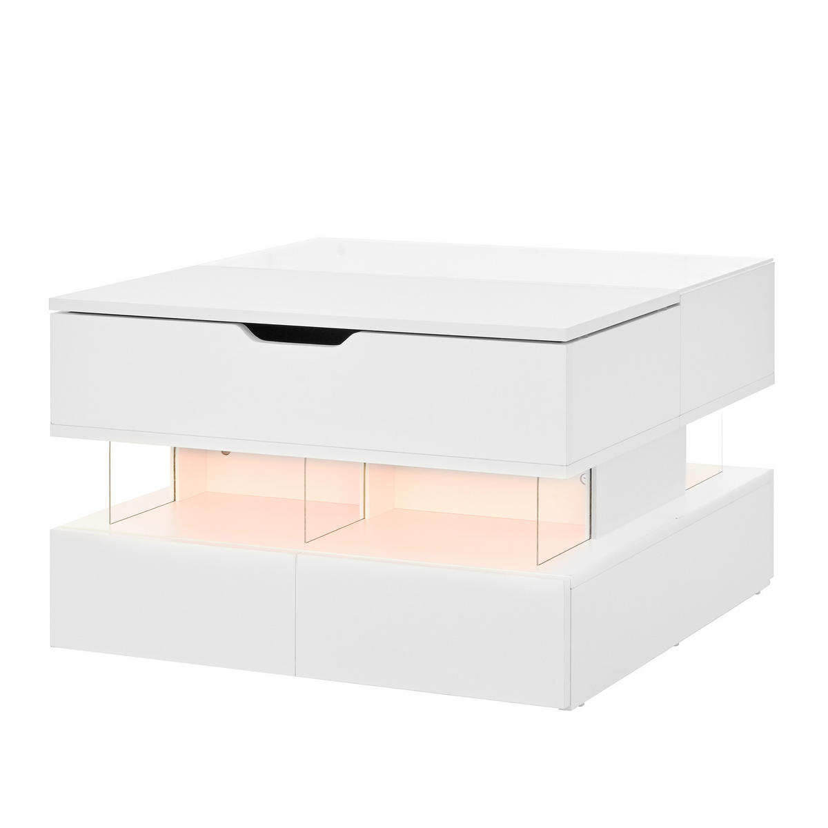 COUCHTISCH 70/67/57 cm weiß aus Spanplatte mit Lift-Top und LED-Beleuchtung - Weiß, Holzwerkstoff (70/70/57cm) - OKMYHOME