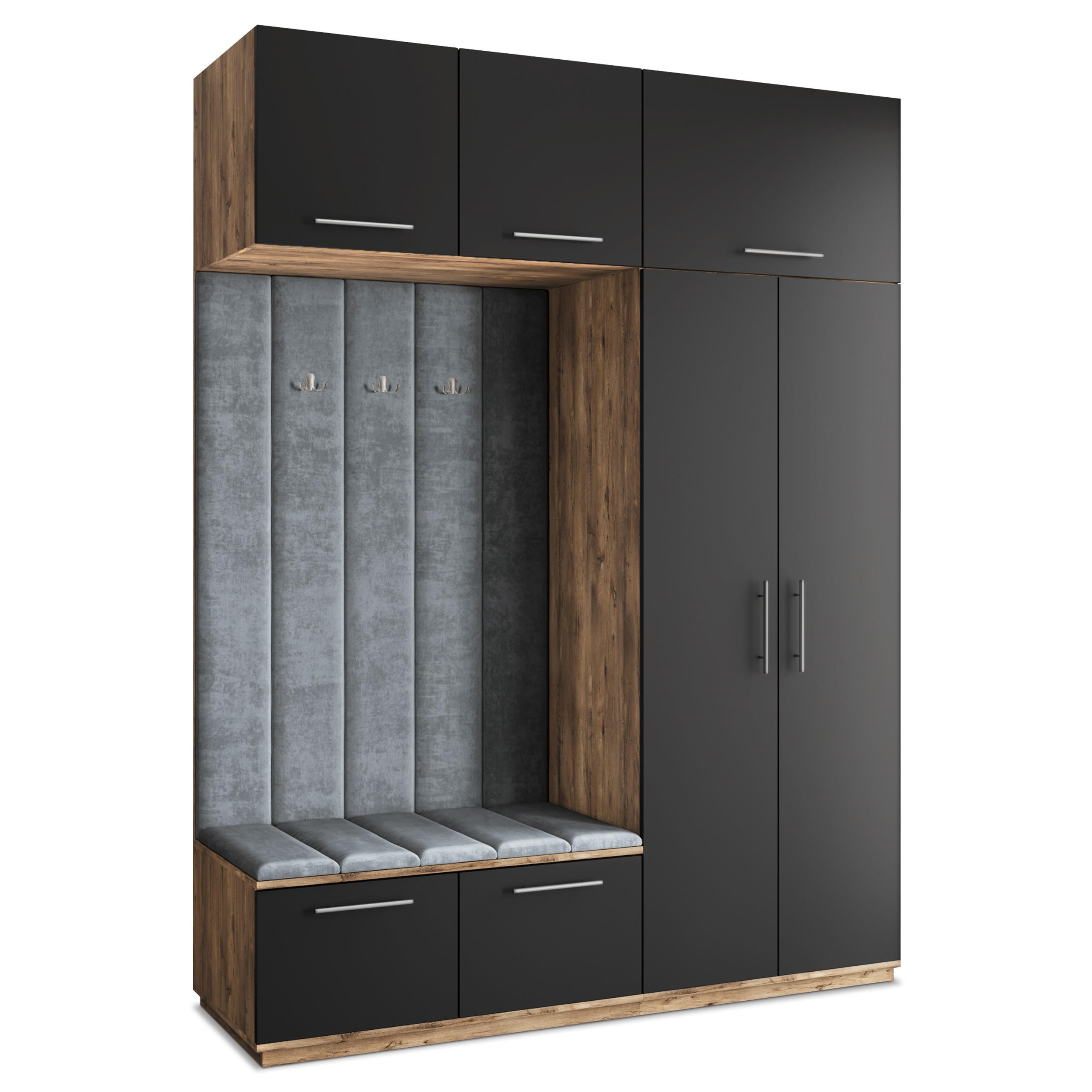 Masseno Garderobenschrank Eiche, Schwarz, Grau 180x240x60 cm